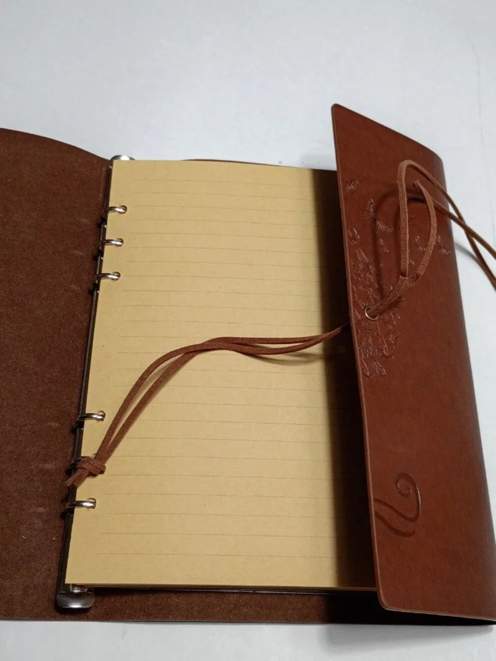 Brown Faux Leather Vintage-Style Refillable Binder Journal Metal Butterfly Charm